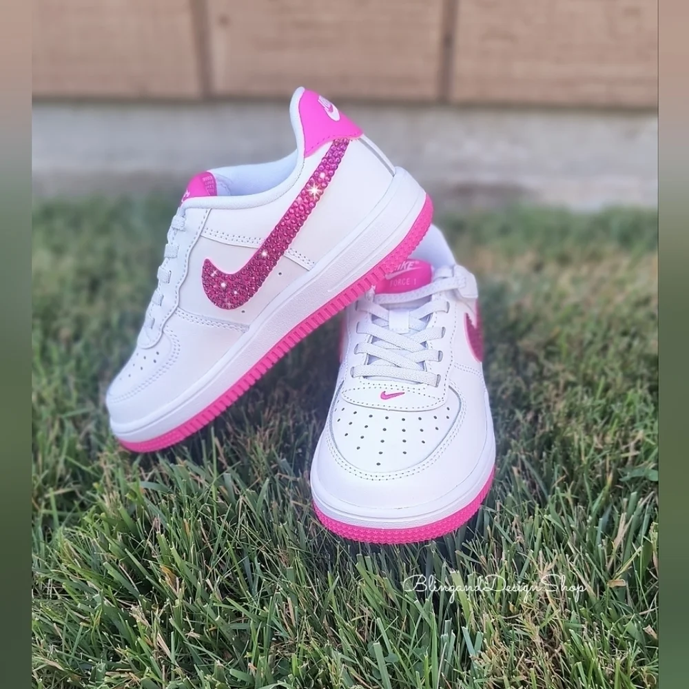 Girls Bling Nike Air Force 1 Low Easy On Personalized Sneakers With Crystals
